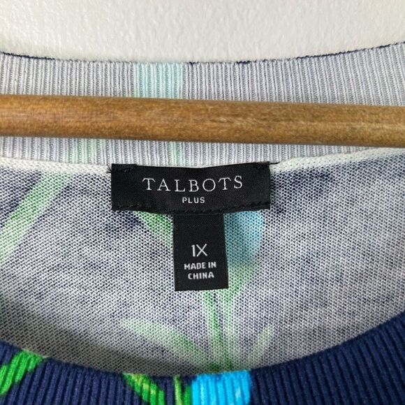 Talbots Plus 1X Floral Short Sleeve Knit Top Floral Blue Purple Green Cotton - Picture 4 of 9